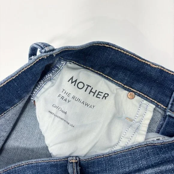 MOTHER The Runaway Fray Jeans Low-Mid Rise Slender Flare Medium/Dark Wash - 26